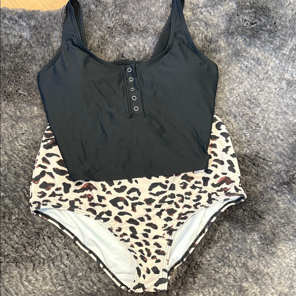Chic Black and Leopard high waisted bikini